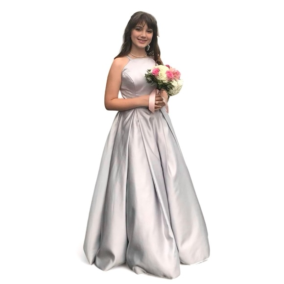 Vnaix Bridals Womens Wedding Dress Long Satin Halter Pockets Grey, Sz 8 - Picture 1 of 16